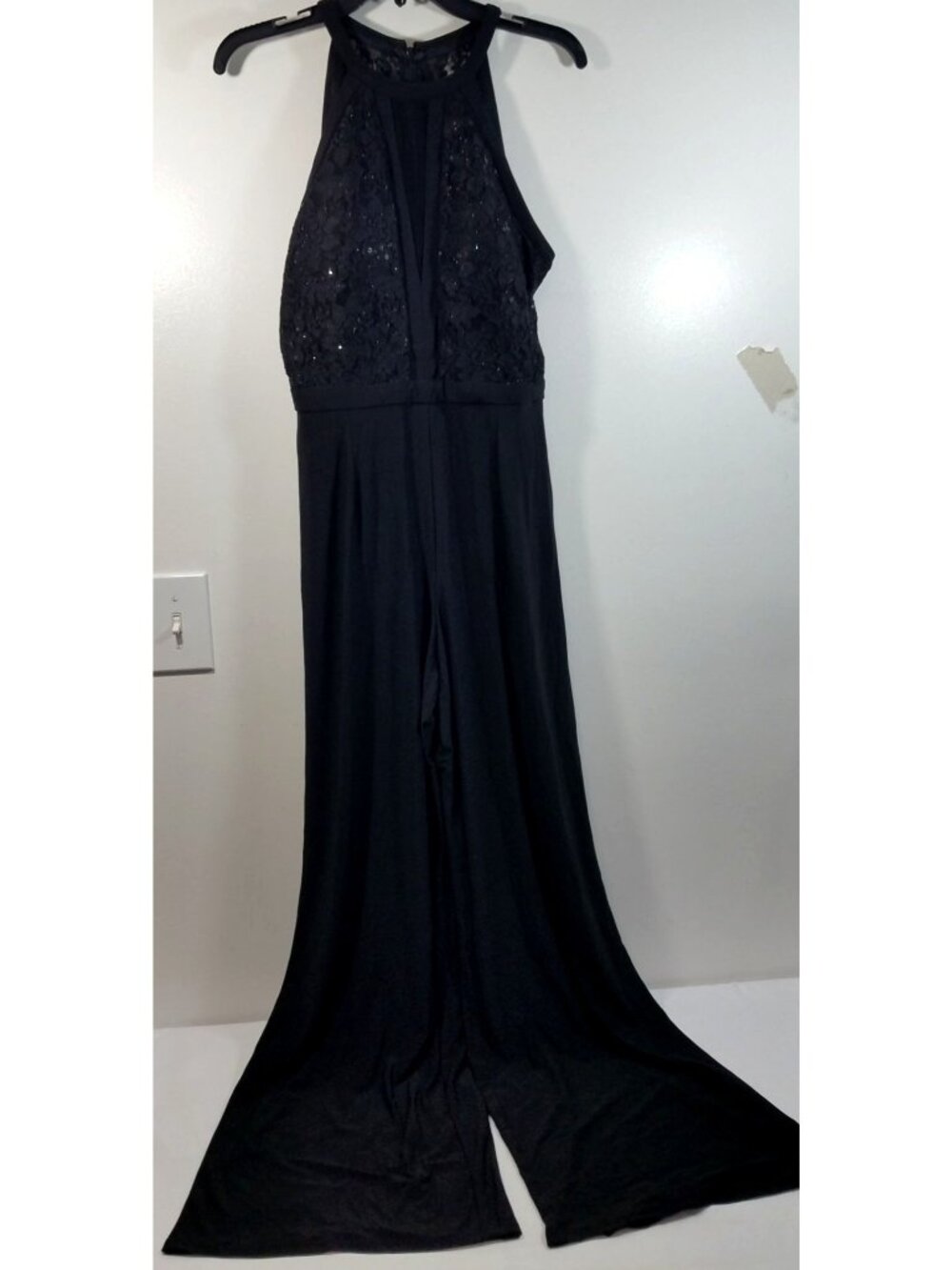 Nightway Womens Black Lace Halter Jumpsuit Size 8
